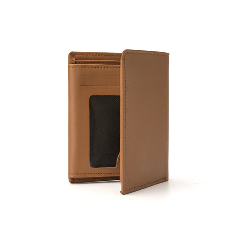 Men's Light Brown Leather Bi-Fold Wallet With Coin Pocket