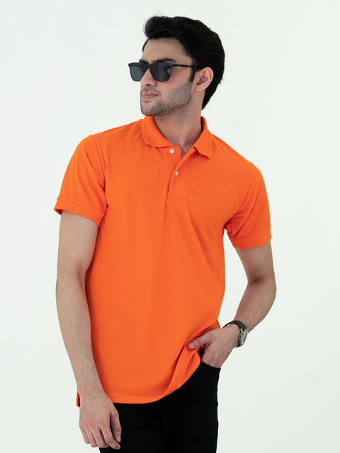 Orange Basic Cotton Polo Shirt For Men