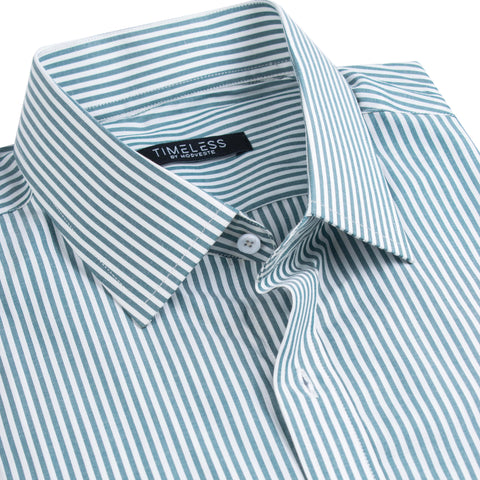 White Thick Green Striped Formal Shirt