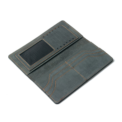 Handmade Grey Leather Long Wallet