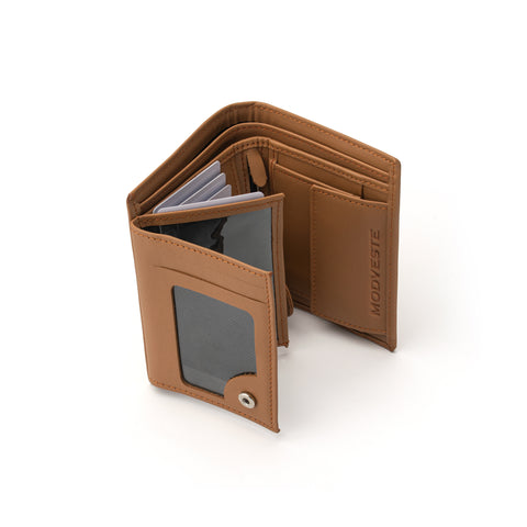 Men's Light Brown Leather Bi-Fold Wallet With Coin Pocket