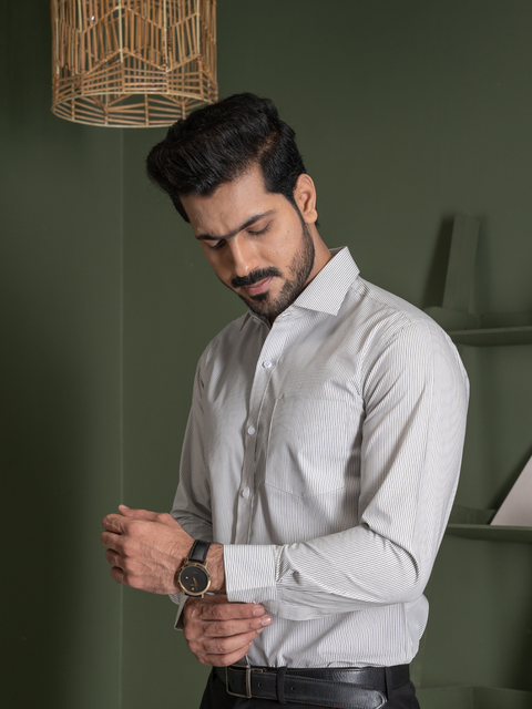 White Thin Black Striped Formal Shirt