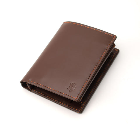 Men's Chocolate Brown Tri-Fold Leather Wallet With Internal Snap