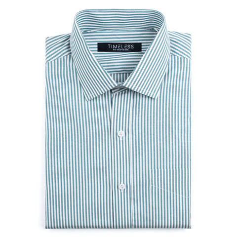 White Thick Green Striped Formal Shirt