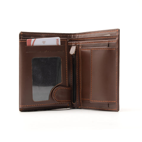 Men's Chocolate Brown Tri-Fold Leather Wallet With Internal Snap