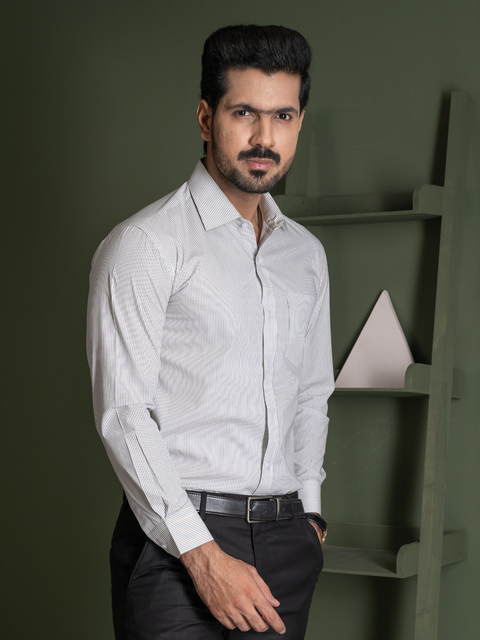 White Thin Black Striped Formal Shirt