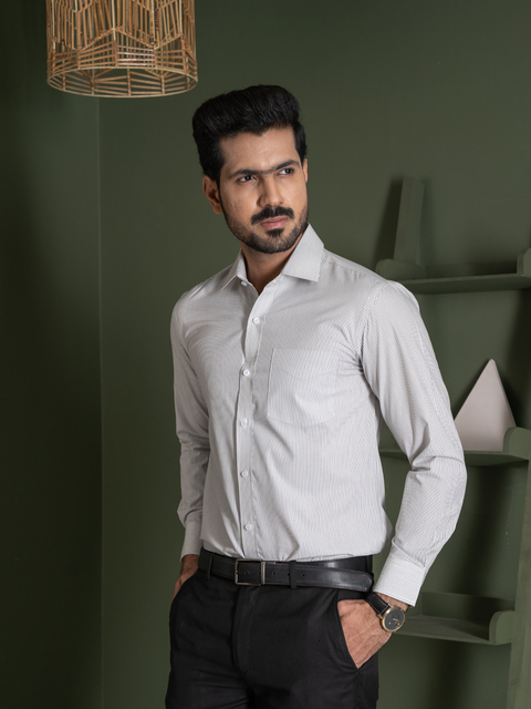 White Thin Black Striped Formal Shirt