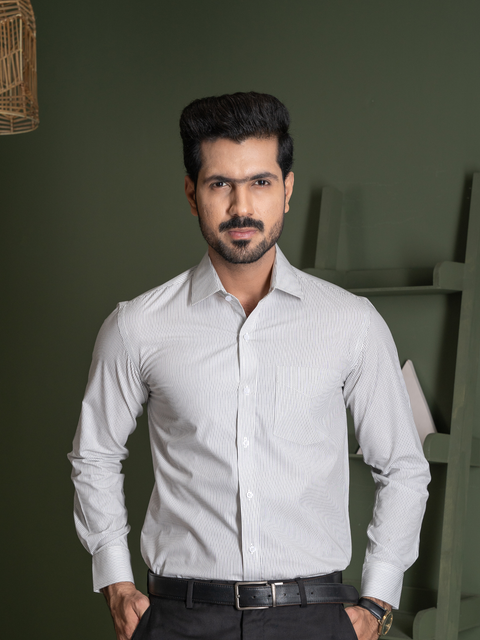 White Thin Black Striped Formal Shirt