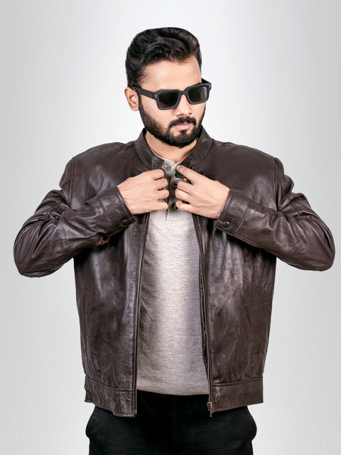 Men's Racer Brown Biker Leather Jacket