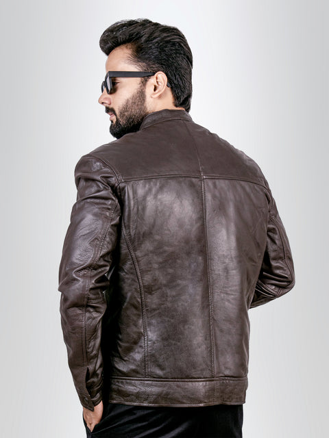 Men's Racer Brown Biker Leather Jacket