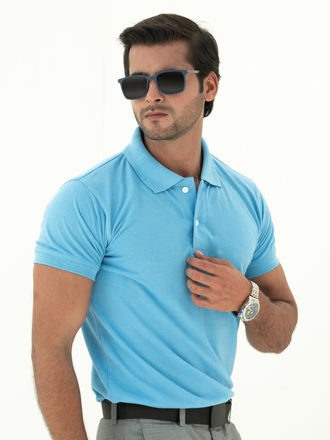 Sky Blue Basic Polo Shirt For Men