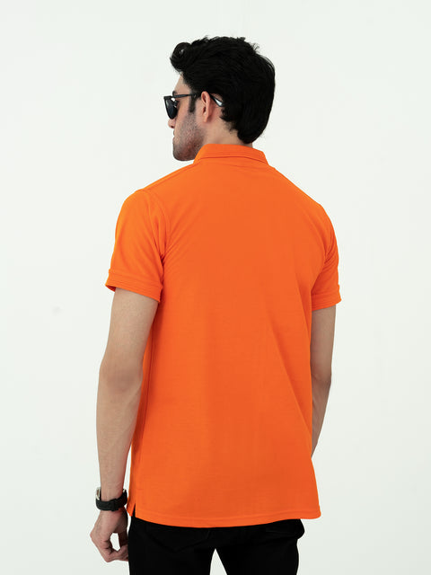 Orange Basic Cotton Polo Shirt For Men