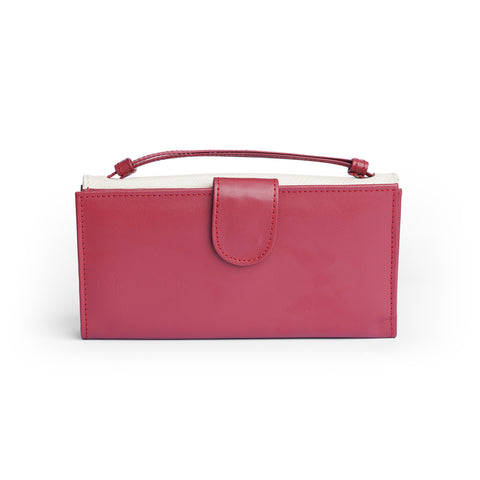 Women's Ruby Leather Clutch with Built-in Wallet