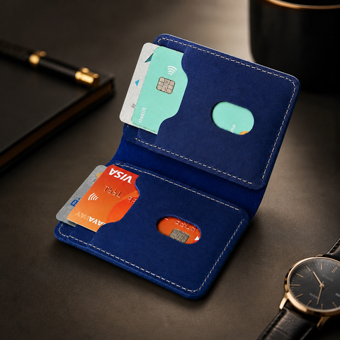 Pocket Prestige — Deep Blue Suede Leather Wallet
